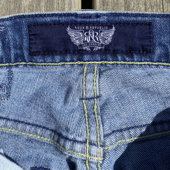 Vintage Rock & Republic Y2K Jean Size 30 Flared Low Rise Embroidered Button Fly - Picture 6 of 14